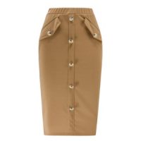 solid-button-front-pocket-slim-long-skirt-brown