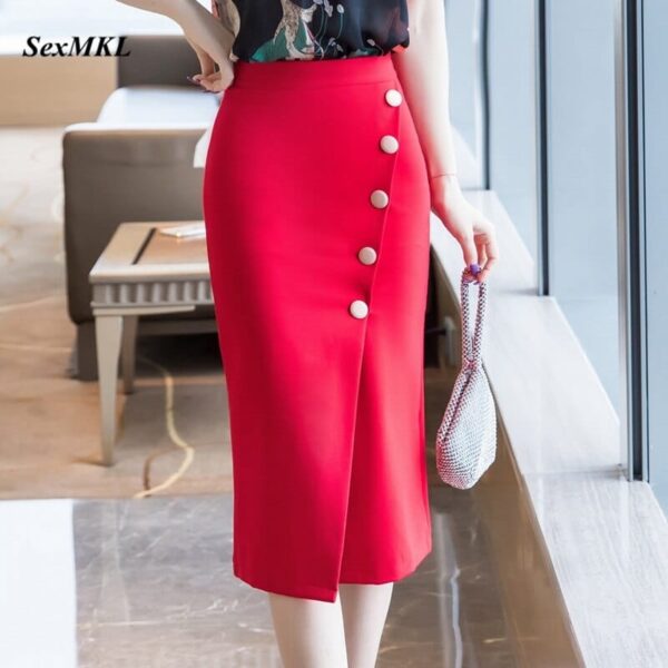 Women Elegant Button Office Skirts