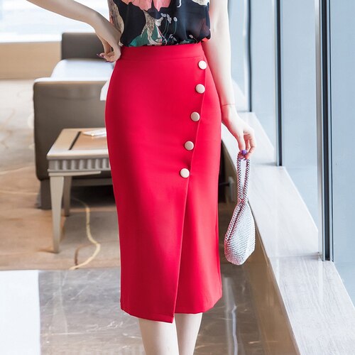 Women Elegant Button Office Skirts
